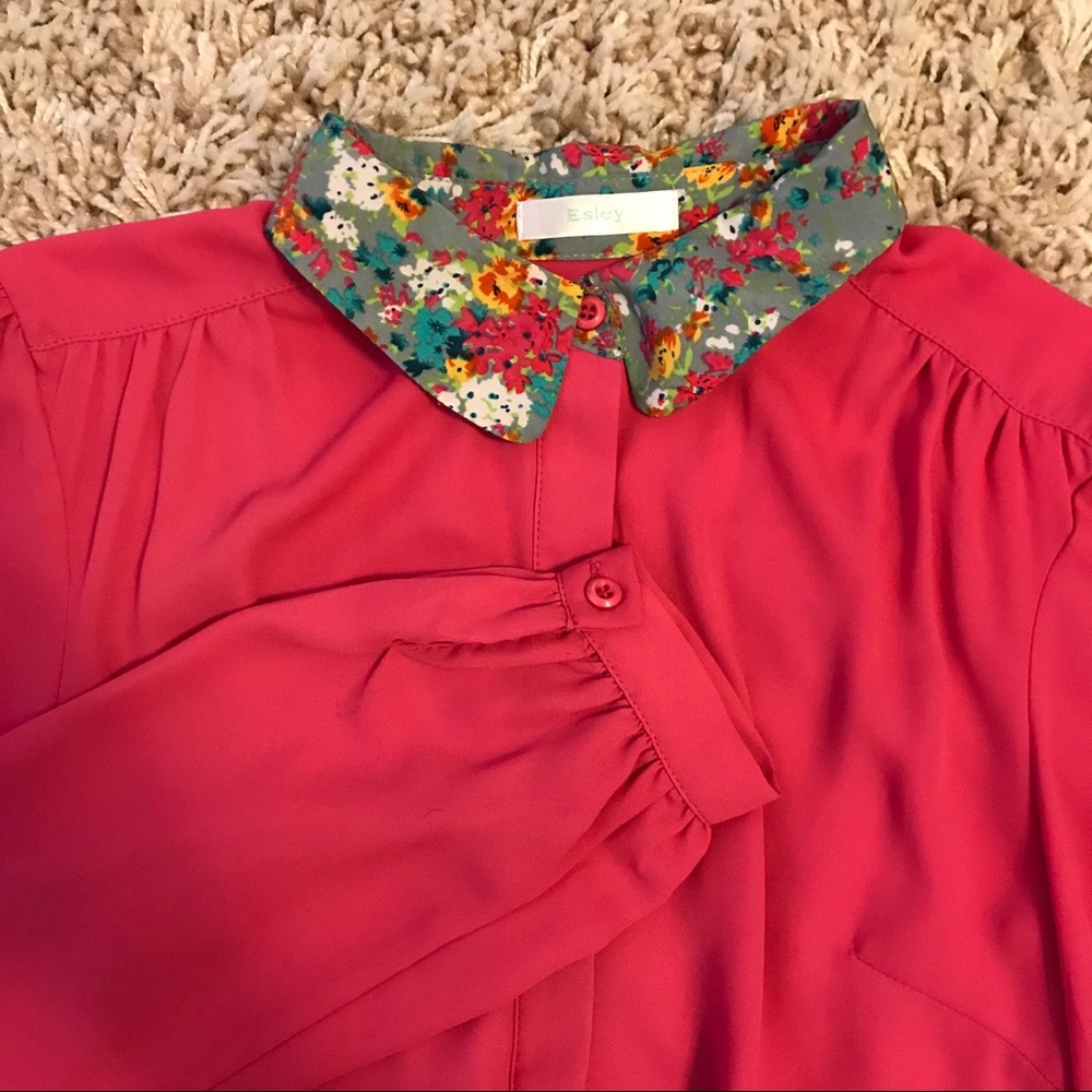 Pink Esley shirt with floral collar